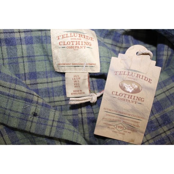 NWT Telluride Clothing Green Blue Plaid Long Sleeve Cotton Blend Button Up S - Picture 5 of 5